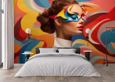 Models in vibrant abstract art style fashion, showcasing dynamic shapes and bold colors Wall mural