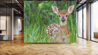 Whitetail fawn in the grass Wall mural