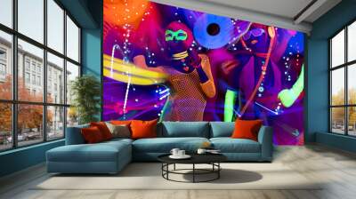 glow uv neon sexy disco female cyber doll Wall mural