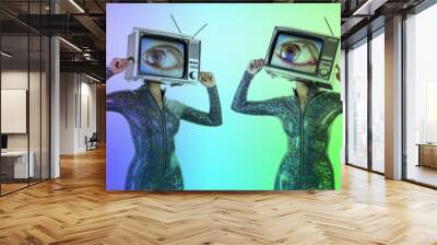 tv head woman with eye video Wall mural