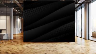 Black abstract background with flowing patterns, dark tones, vector illustration. Wall mural