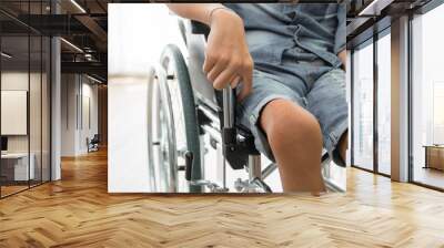 Disability patient sitting on wheelchair in hospital, Banner with copy space Wall mural