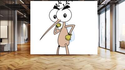 Angry fighter mosquito insect cute character standing and showing his muscles. Cartoon style vector illustration isolated on white background. Wall mural