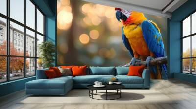 A Vibrant Macaw Perched on a Branch Wall mural