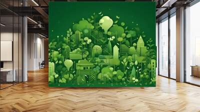 abstract green background with planet earth and circles. Vector illustration. Wall mural