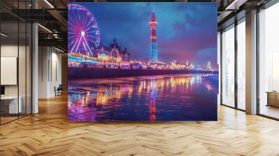 Blackpool Tower and Central Pier Ferris Wheel, Lancashire, England, UK Wall mural