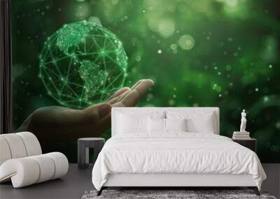 Circular economy concept. Hand holding circular economy low Polygonal on a green background. Wall mural