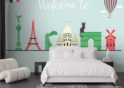 Set of Paris Attractions and famous places Wall mural