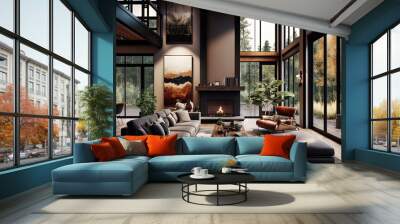 Pacific Northwest Modern luxury home interior - Generative Ai Wall mural