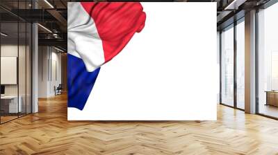 beautiful day of flag 3d illustration. - France flag with large folds lying in top left corner isolated on white Wall mural