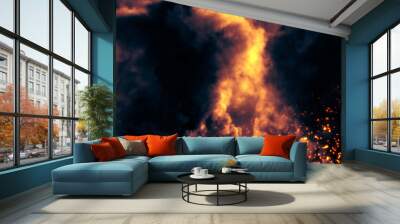 Dark black and orange war or battle actions bg with smoke and fire - abstract 3D illustration Wall mural