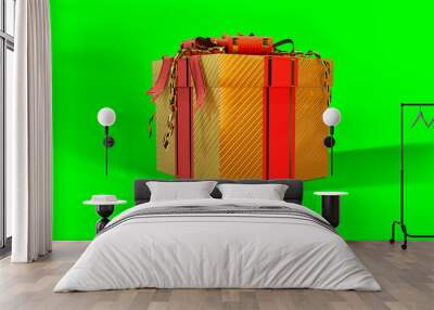 decorated golden and red surprise gift box on green screen, isolated - object 3D illustration Wall mural