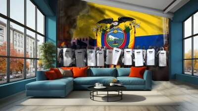 Ecuador protest fighting concept, police swat on city street are protecting country against disorder - military 3D Illustration on flag background Wall mural