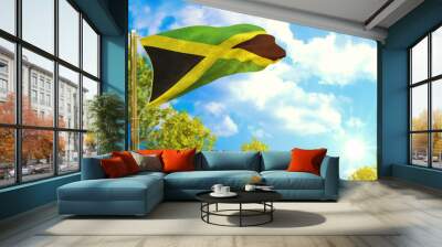 flag of Jamaica at sunny day, good forecast symbol - nature 3D rendering Wall mural