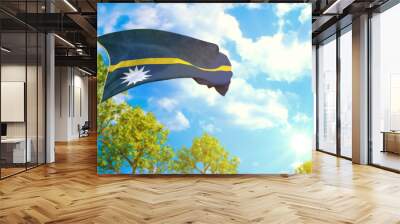 flag of Nauru at sunny day, celebration symbol - nature 3D illustration Wall mural