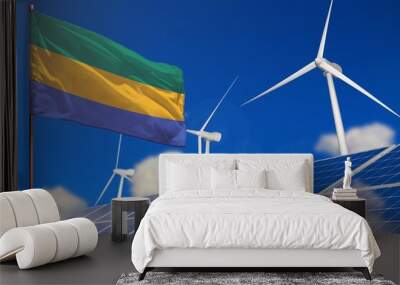 Gabon renewable energy, wind and solar energy concept with windmills and solar panels - renewable energy - industrial illustration, 3D illustration Wall mural