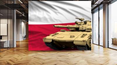 Heavy tank with fictional design on Poland flag background - modern tank army forces concept, military 3D Illustration Wall mural