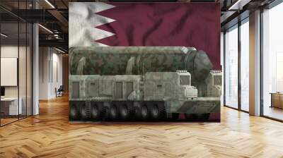 intercontinental ballistic missile with snow camouflage on the Qatar national flag background. 3d Illustration Wall mural