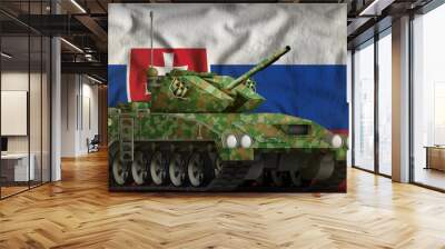 light tank apc with summer camouflage on the Slovakia national flag background. 3d Illustration Wall mural