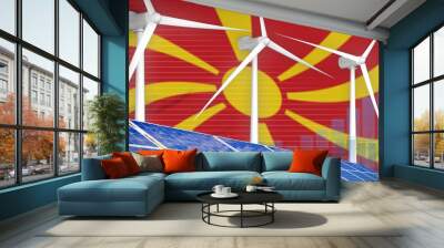 Macedonia solar and wind energy digital graph concept - environmental natural energy industrial illustration. 3D Illustration Wall mural