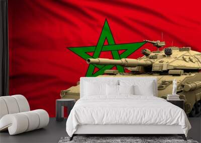 morocco modern tank with not real design on the flag background - tank army forces concept, military Wall mural