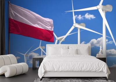 Poland alternative energy, wind energy industrial concept with windmills and flag industrial illustration - renewable alternative energy, 3D illustration Wall mural