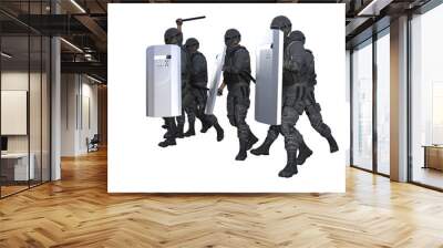 Police guards marching and attacking on demonstration isolated on white background - military 3D Illustration, protest stopping concept Wall mural