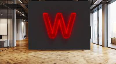 Red polished neon light glow reflective font - letter W isolated on grey, 3D illustration of symbols Wall mural