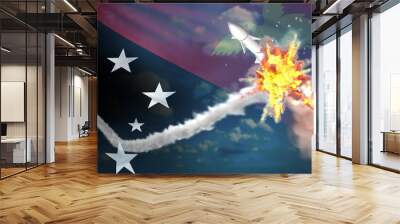 Strategic rocket destroyed in air, Papua New Guinea supersonic missile protection concept - missile defense military industrial 3D illustration Wall mural