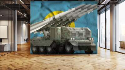 tactical short range ballistic missile with arctic camouflage on the Palau national flag background. 3d Illustration Wall mural