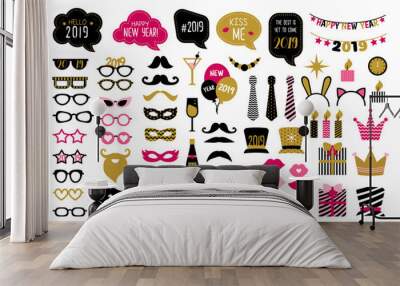 Happy new year 2019 photo booth props Wall mural