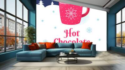 Winter season poster cup chocolate marshmallows snow Wall mural