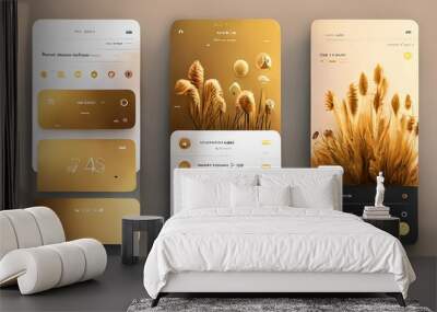 Modern gold mobile user interface design template. Conceptual mobile phone screen mock-up for application interface. Gold, aesthetic professional app development design. Wall mural