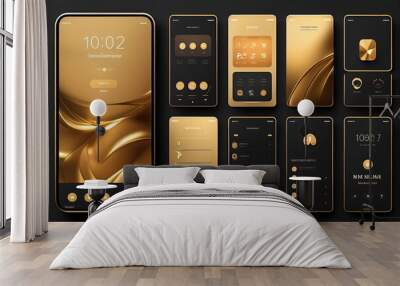 Modern gold user interface design template. Conceptual mobile phone screen mock-up for application interface. Professional, aesthetic mobile application design. Wall mural