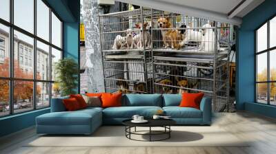 Puppies in cage for sale Wall mural