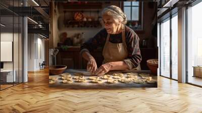 Generative AI. Confident woman making homemade pasta in a rustic Italian kitchen Wall mural