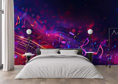 Abstract music background with musical notes and bokeh. musical note background. Abstract background with musical notes and glowing lights Wall mural