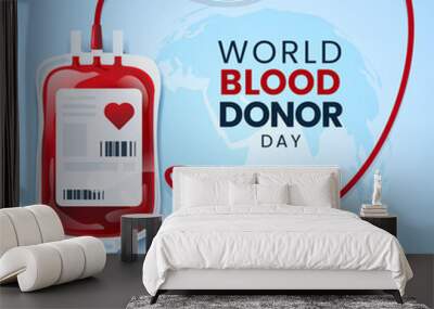 Blood donation illustration concept with blood bag. World blood donor day. Wall mural