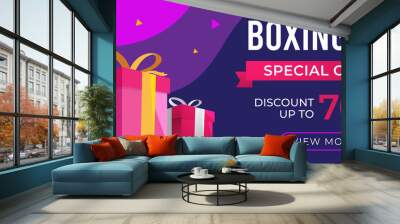 Boxing Day Banner Sale Discount templates with gift box and decorative elements Wall mural