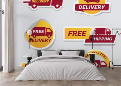 Free Delivery badge sticker set. Vector label design element free delivery Wall mural