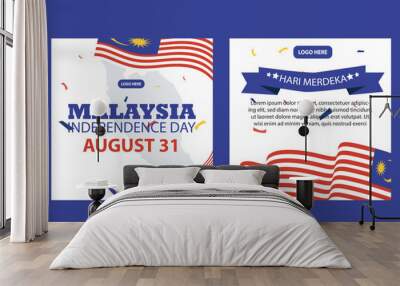 happy independence day Malaysia 31 august. banner, social media post, flyer or greeting card with the theme of blue red struggle and flag of Malaysia. vector illustration Wall mural