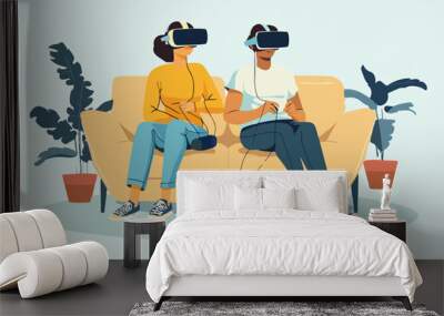 two people wearing VR glasses vector illustration Wall mural