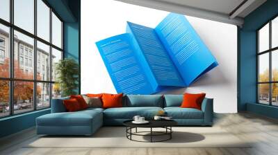 A bright blue trifold brochure lies open on a white background, its crisp folds and clean lines showcasing Wall mural