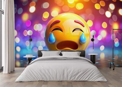 Crying Emoji with Transparent Background for Use in Digital Design and Creative Projects Wall mural