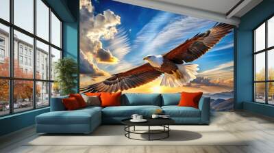 Majestic Bird in Flight Against a Clear Sky, Capturing the Essence of Freedom and Nature's Beauty Wall mural