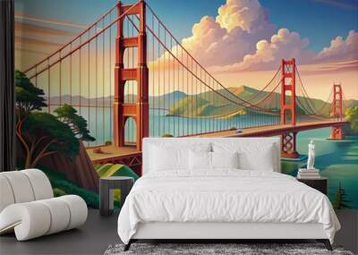 Stunning Golden Gate Bridge Vector Illustration for Use in Travel, Architecture, and Design Projects Wall mural