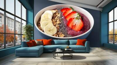  A refreshing acai bowl topped with granola, sliced bananas, strawberries, and a sprinkle Wall mural