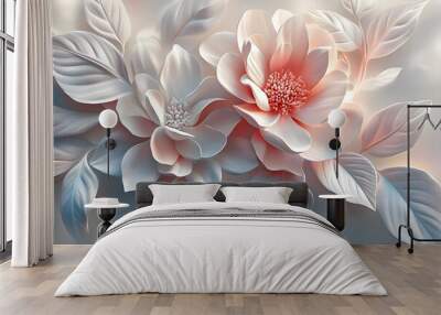 A beautiful fantasy vintage flower wallpaper with color variation made from a 3d model of flowers and leaves Wall mural