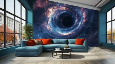 A black hole is depicted in the center of a galaxy Wall mural