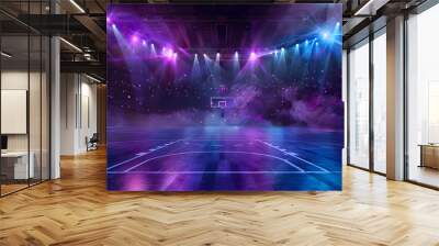 a blue and purple themed celebration basketball arena wallpaper Wall mural